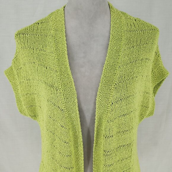 Coldwater Creek Sweater Womens Medium 10 12 Lime Green Cardigan Nautical Beach - Picture 7 of 13
